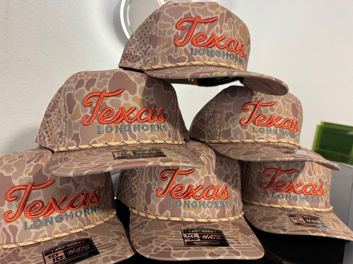 Puff embroidered Texas Longhorn hat duck camo