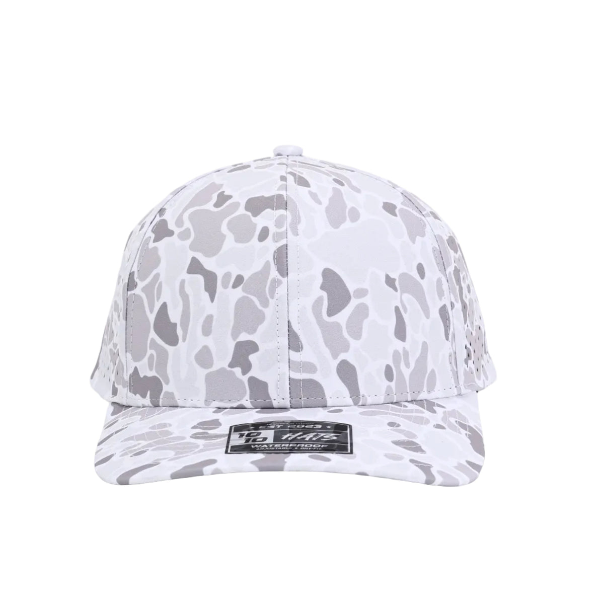 10 10 Hats – 6 Panel Waterproof Hat - White Camo - front view