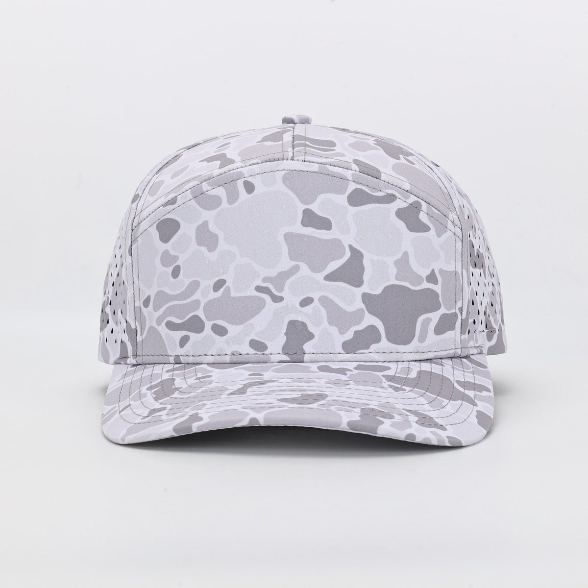 10 10 Hats – 7 Panel Waterproof Hat - White Camo - front view