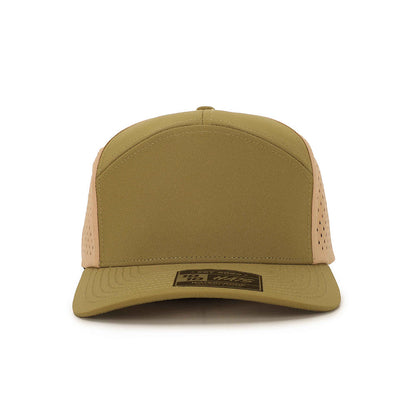 10 10 Hats – 7 Panel Waterproof Hat - Green / Tan - front view