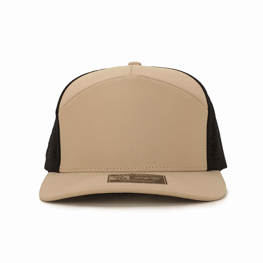 10 10 Hats – 7 Panel Waterproof Hat - Tan / Black - front view
