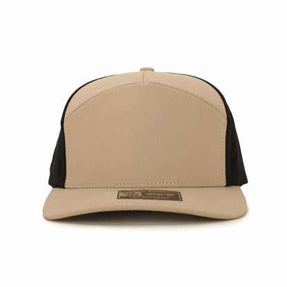10 10 Hats – 7 Panel Waterproof Hat - Tan / Black - front view