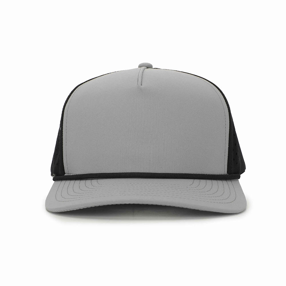 10 10 Hats 5 Panel Rope Hat - Light Gray / Black - front view