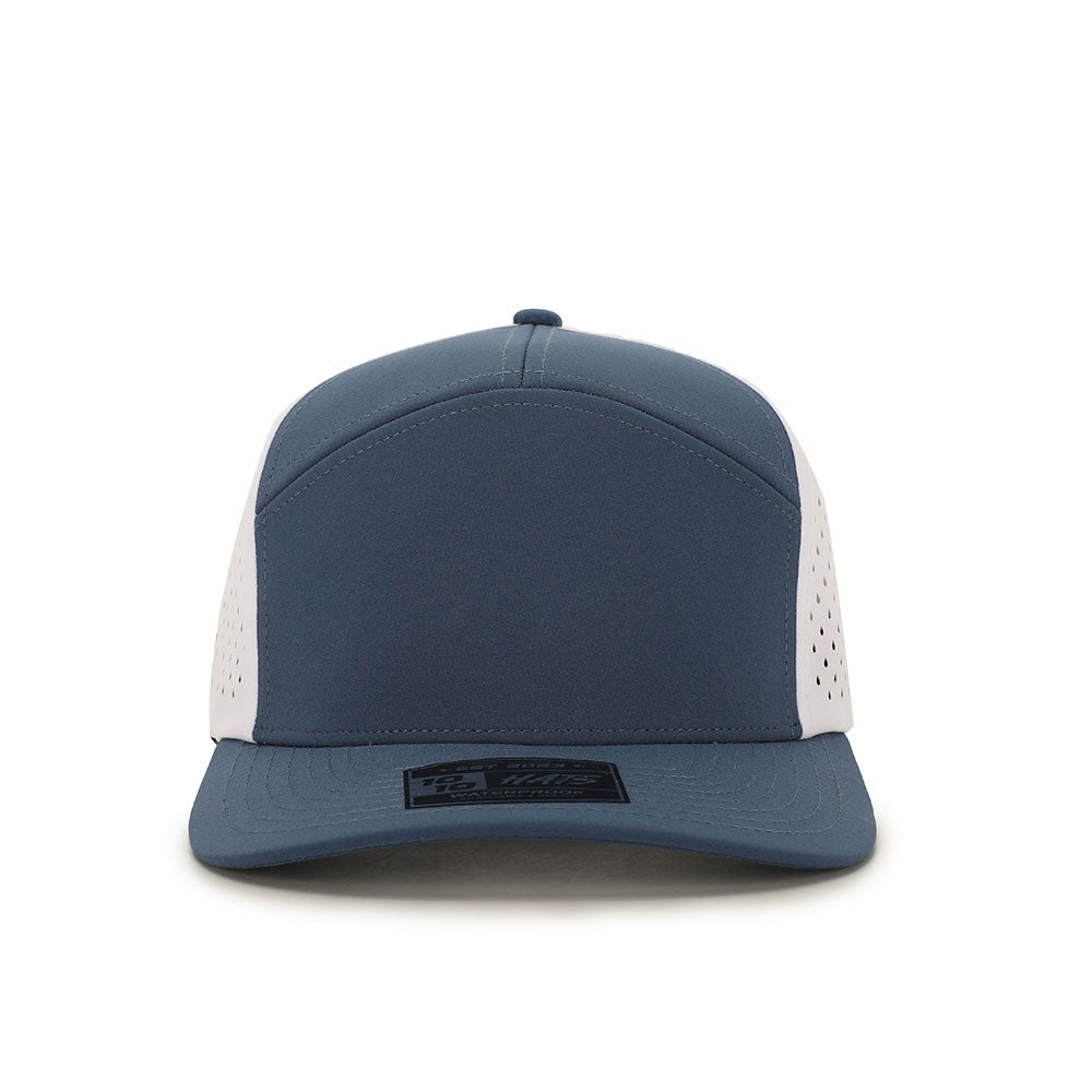 10 10 Hats – 7 Panel Waterproof Hat - Deep Blue / White - front view