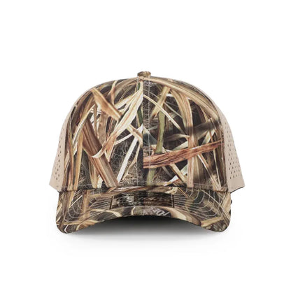 10 10 Hats – 6 Panel Waterproof Hat - Shadow Grass Blades Camo - front view