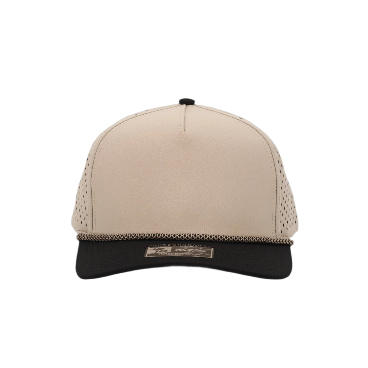 10 10 Hats 5 Panel Rope Hat - Khaki / Black Bill - front view
