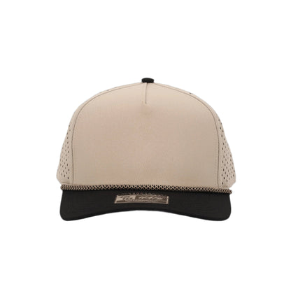 10 10 Hats 5 Panel Rope Hat - Khaki / Black Bill - front view