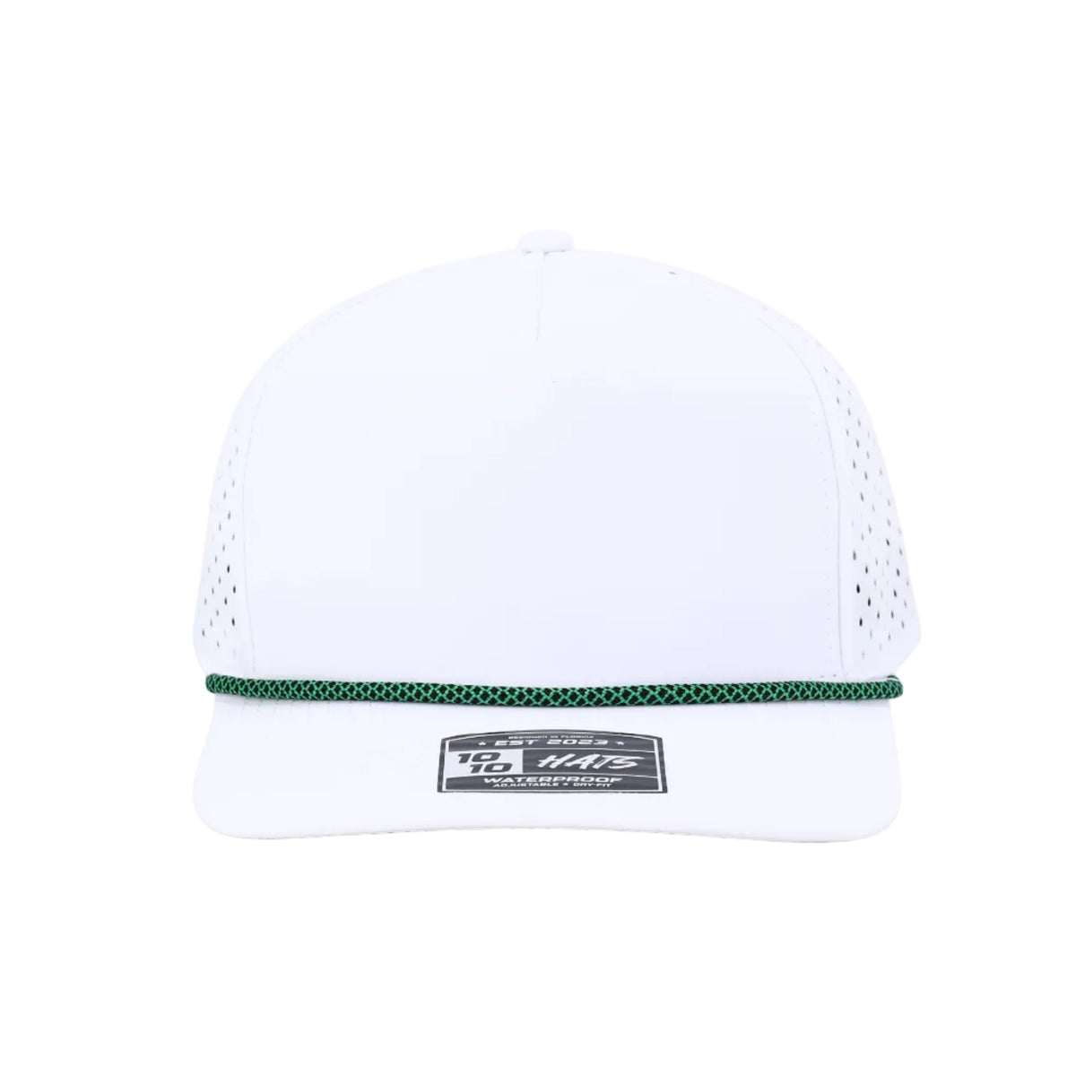 10 10 Hats 5 Panel Rope Hat - White / Green Rope - front view