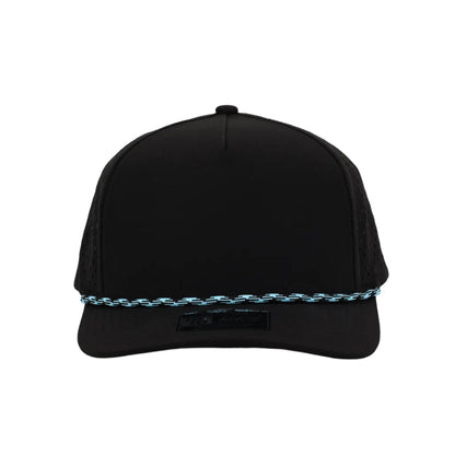 10 10 Hats 5 Panel Rope Hat - Black / Light Blue Rope - front view