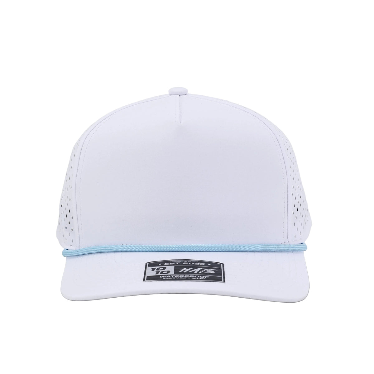 10 10 Hats 5 Panel Rope Hat - White / Light Blue Rope - front view