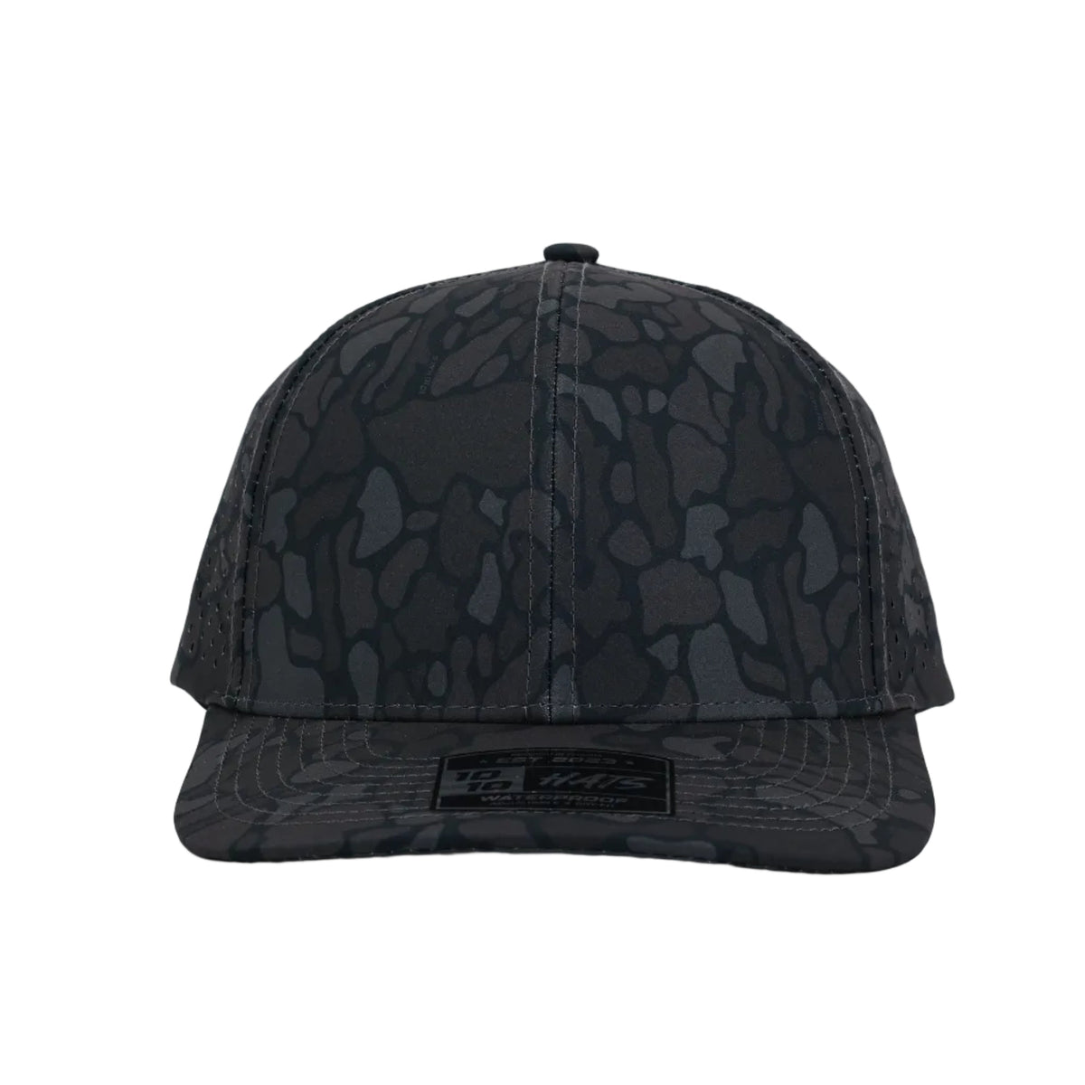 10 10 Hats – 6 Panel Waterproof Hat - Blackout Camo - front view