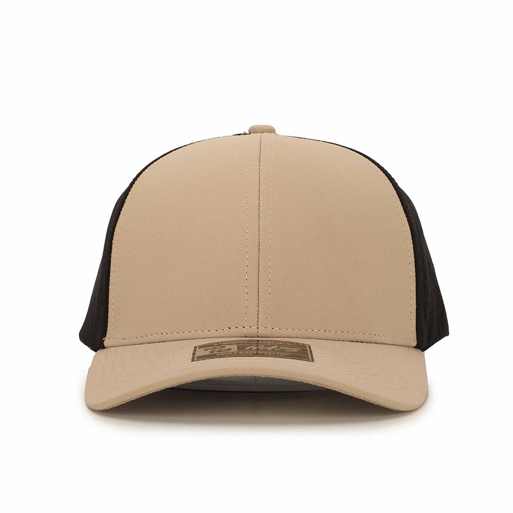 10 10 Hats – 6 Panel Waterproof Hat - Tan / Black - front view