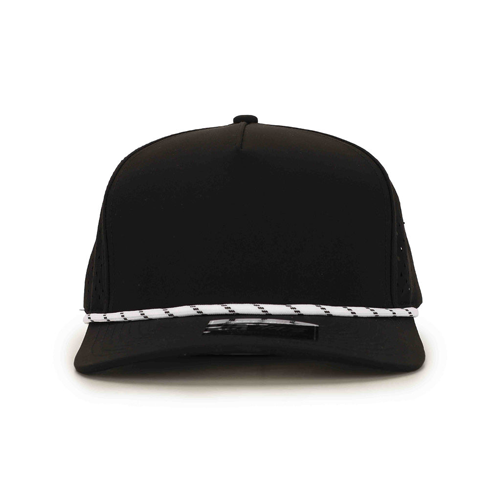 10 10 Hats 5 Panel Rope Hat - Black / White Rope - front view