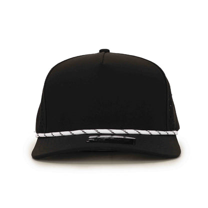 10 10 Hats 5 Panel Rope Hat - Black / White Rope - front view