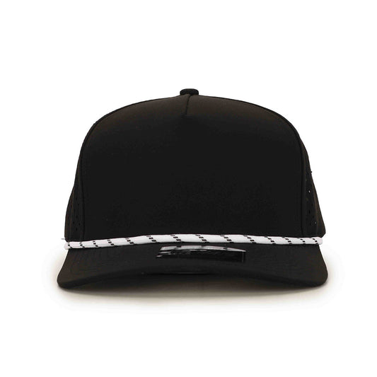 10 10 Hats 5 Panel Rope Hat - Black / White Rope - front view