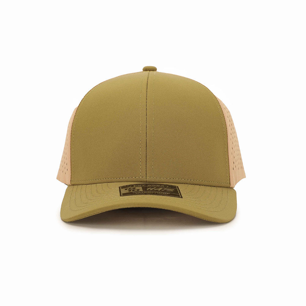10 10 Hats – 6 Panel Waterproof Hat - Green / Tan - front view