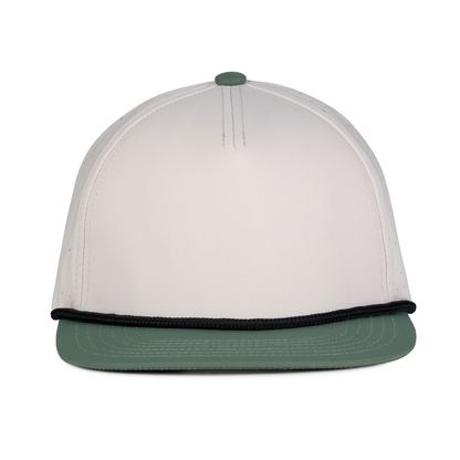 Sobro – The Waterwood Perforated Flat Bill 5 Panel - Greige/Duck Green - product view
