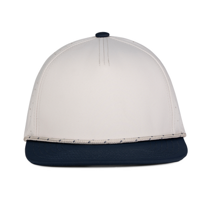Sobro – The Waterwood Perforated Flat Bill 5 Panel - Greige/Navy - product view
