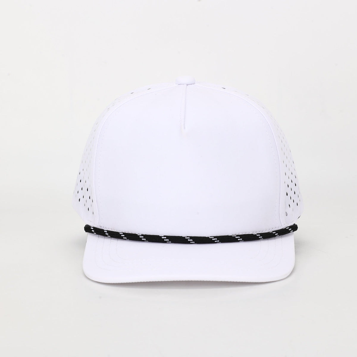 10 10 Hats – Kids 5 Panel Waterproof Rope Hat - White / Black Rope - front view
