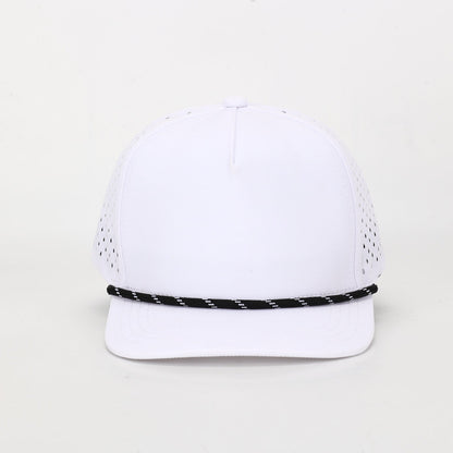 10 10 Hats – Kids 5 Panel Waterproof Rope Hat - White / Black Rope - front view