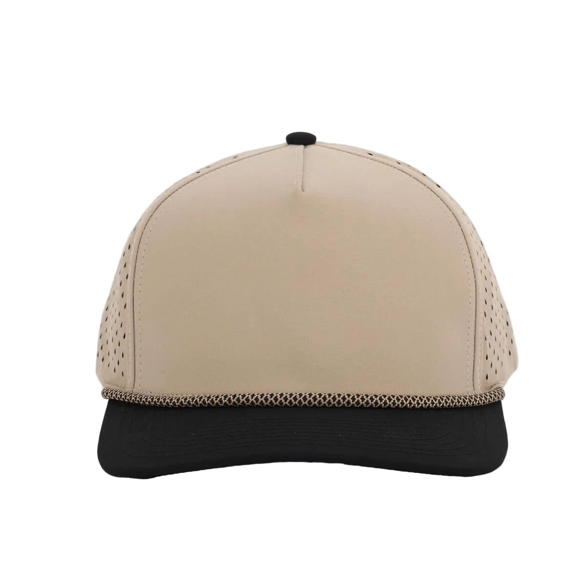 10 10 Hats – Kids 5 Panel Waterproof Rope Hat - Khaki / Black Bill - front view