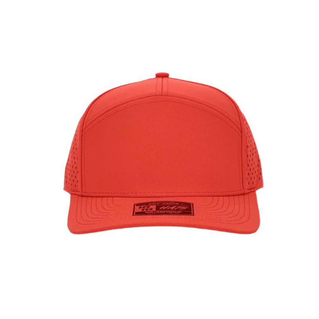 10 10 Hats – 7 Panel Waterproof Hat - Red - front view