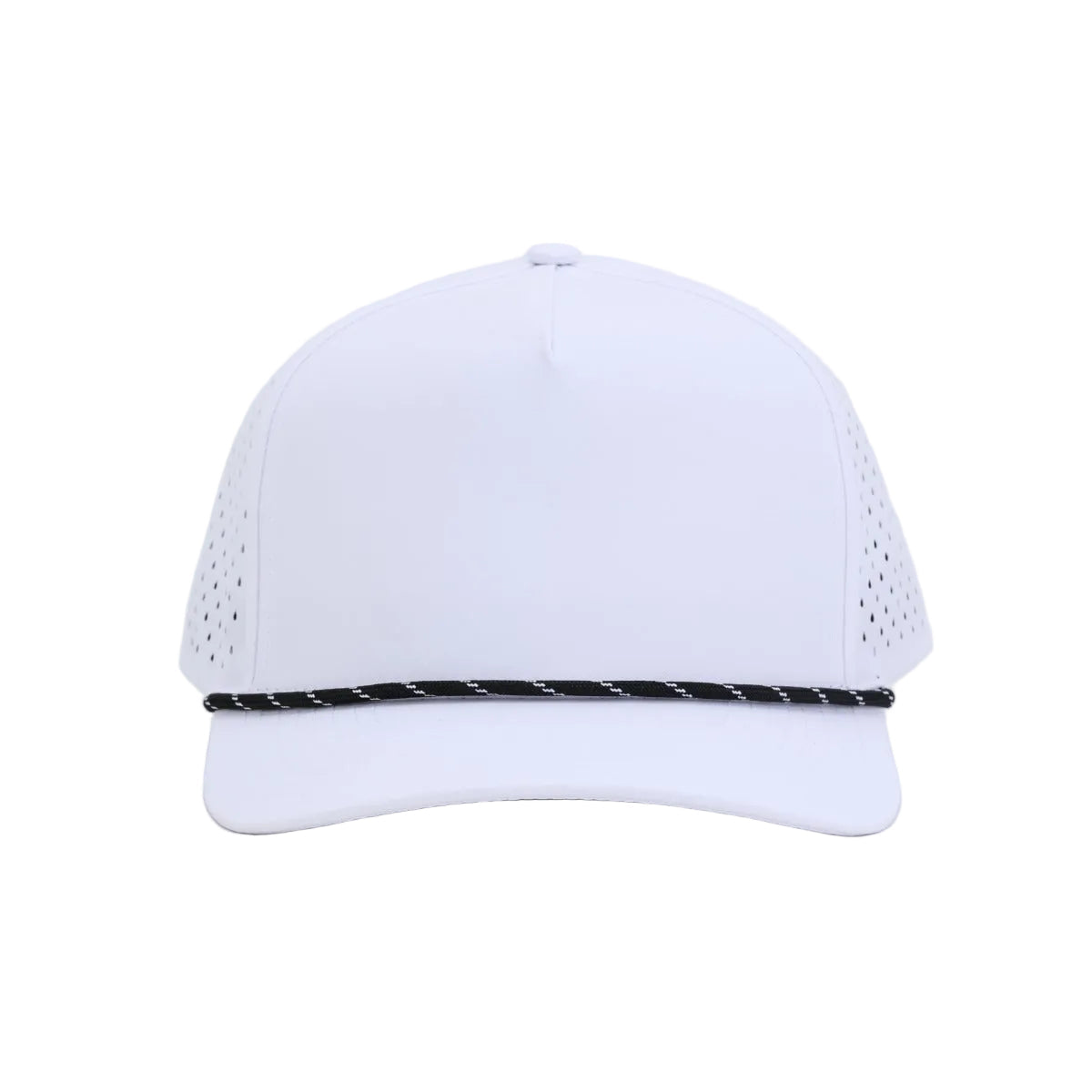 10 10 Hats 5 Panel Rope Hat - White / Black Rope - front view
