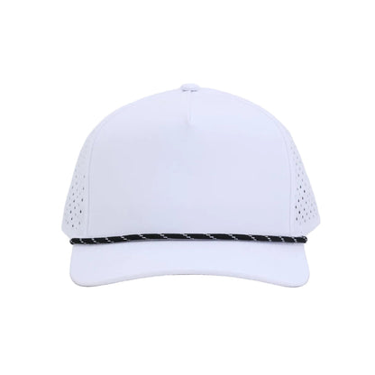 10 10 Hats 5 Panel Rope Hat - White / Black Rope - front view