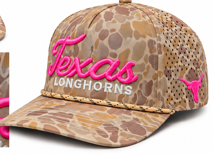 Pink accent Texas-inspired waterproof rope cap with embroidered side logo