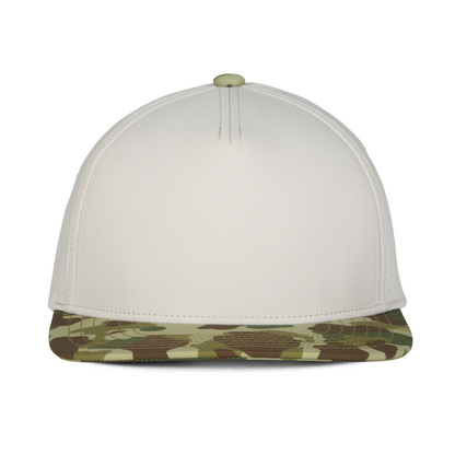 Sobro – The Waterwood Perforated Flat Bill 5 Panel - Greige & Buck Camo - product view